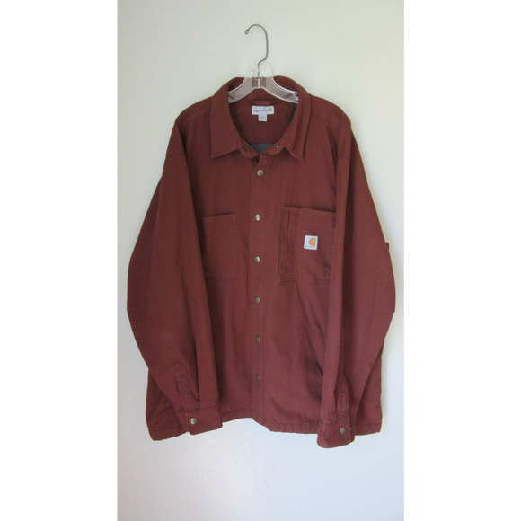 CARTHARTT Rust Flannel Lined 2XL Long Sleeve Snap Closure Pockets Collar Jacket - Picture 2 of 7
